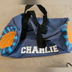 Blue and Orange Sports Duffel Bag Embroidered With CHARLIE